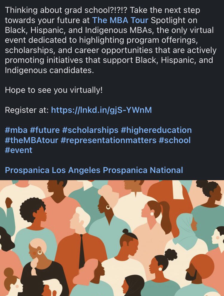 Check it out our Los Angeles Chapter Presidenta will be moderating a panel at @TheMBATour Spotlight on Black, Hispanic, and Indigenous MBAs.

Register at: lnkd.in/gjS-YWnM
