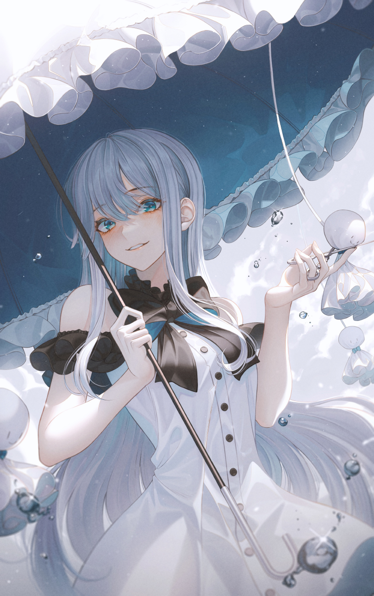 1girl solo long hair dress umbrella holding teruterubouzu  illustration images