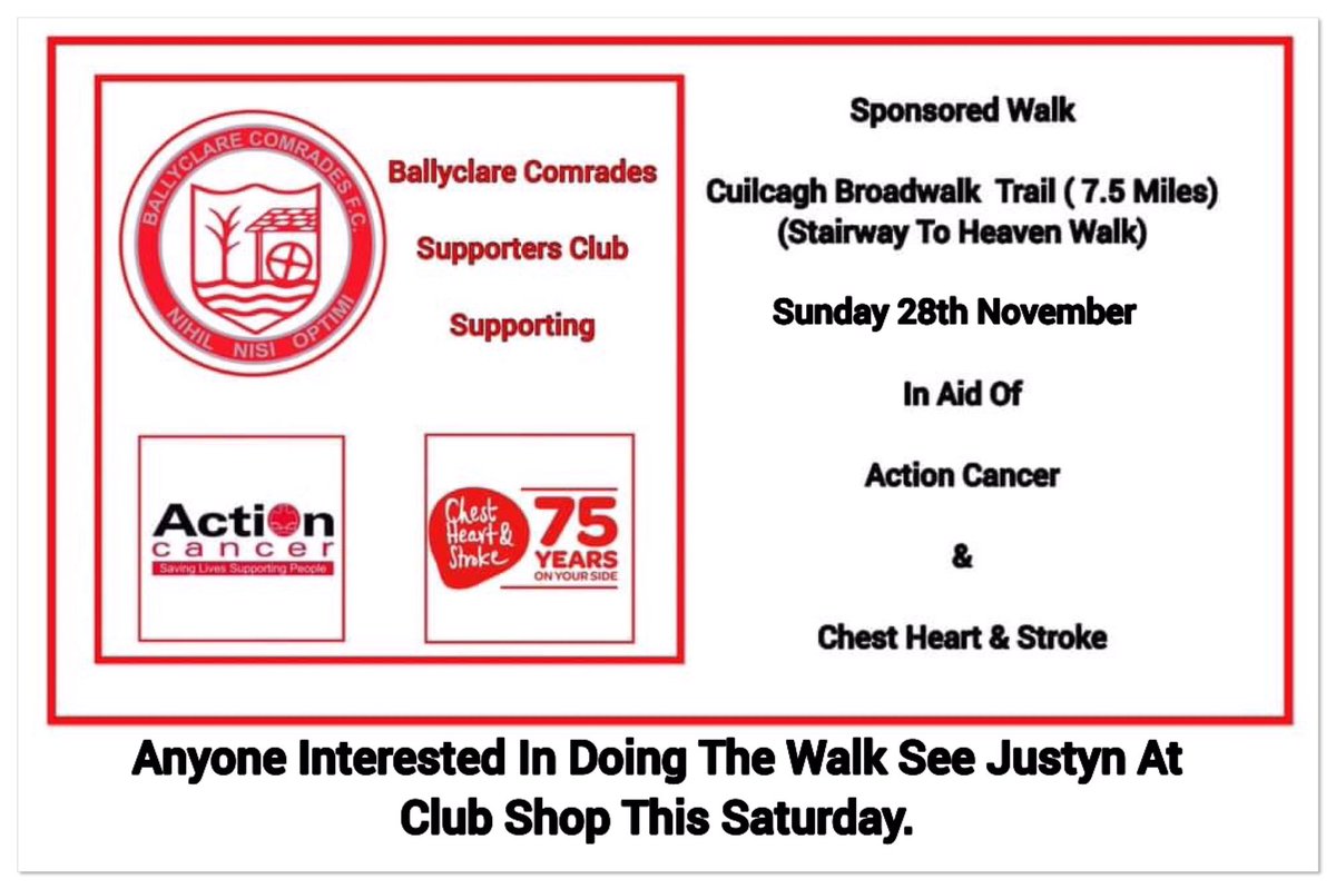 BallyclareComSC's tweet photo. Our supporters are braving the Cuilcagh Mountain Boardwalk Trail on Sunday 28th November in aid of Action Cancer and Chest Heart &amp; Stroke

Anyone interested in doing the walk, see Justyn at Club Shop this Saturday https://t.co/Jfin0EoYeM