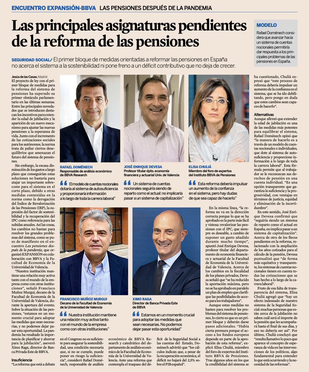 Las principales asignaturas pendientes de la reforma de las pensiones, por <a href="/JdelasCasasV/">Jesús de las Casas</a> con E. Chuliá y <a href="/DevesaCarpio/">José Enrique Devesa Carpio</a>  expansion.com/economia/2021/… a través de <a href="/expansioncom/">expansioncom</a> <a href="/bbvajubilacion/">BBVA Mi Jubilación en España</a> <a href="/UV_EG/">Universitat València</a> @FdEconomiaUV