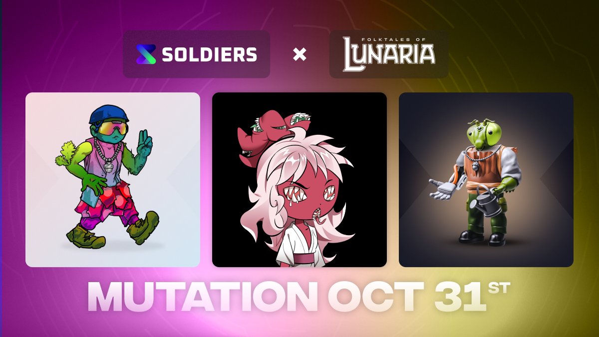 TheSolarmy's tweet photo. 📢 @TheSolarmy x @LunariaNft 📢

1 x 2D Soldier
1 x 3D Soldier
1 x Lunarian 🐇
1 x Bloodmoonstone 👀
https://t.co/xYsoaZie7P

🎟️To Enter:
1⃣ Like + RT + Follow Us
2⃣ Answer: whats your favourite scary movie?
3⃣ Join DC: https://t.co/pGZRKWP5zL | https://t.co/lLvxRPt8HZ https://t.co/6fzK3hlgic