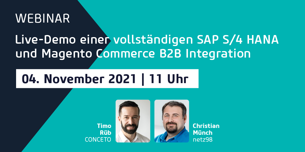 netz98's tweet photo. Unsere #Webinar-Reihe geht weiter: Die Integration von Magento #Commerce mit #SAP #S4HANA - Live im Webinar. Unser Experte @cmuench zeigt gemeinsam mit @conceto1 , wie einfach das geht und was dafür nötig ist. Jetzt kostenlos anmelden!

https://t.co/8CaGmWYTWg https://t.co/mOxYOszhwC