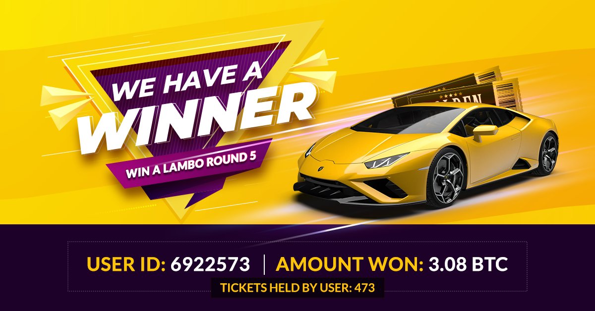 USER 6922573 Has Won a #Lambo With 473 Tickets!

Start collecting #GoldenTickets now and you could be the winner of the #BiggestGiveawayInCrypto in April 2022!

#FreeBitcoin #Bitcoin #BTC 
#Lamborghini #Winner #Giveaways #Crypto #cryptocurrency  #GoldenTicketContest