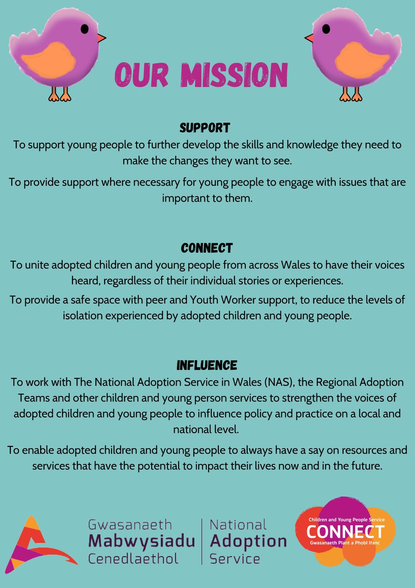 Are you an adopted person aged 14+ or 18-30 years old? CONNECT Voices is welcoming new members.
CONNECT Voices are passionate about wanting to inform, educate &amp; make positive changes to adoption in Wales @nas_cymru 
Can you help?  #getinvolved #support #CONNECT #influence