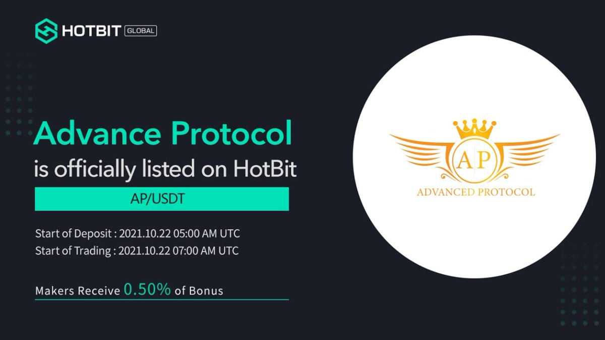 Advance Protocol  (AP) listed HotBit Exchange 🚀

#BSC #AP🚀🚀
