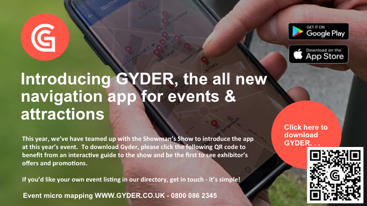 If you are coming to @TheShowmansShow today, you can download the @GyderMaps to help you navigate the site and find exhibitor offers and promotions. #showmans21 #showmansshow #eventapps #eventtech #outdoorevents #shows #festivals #eventprofs