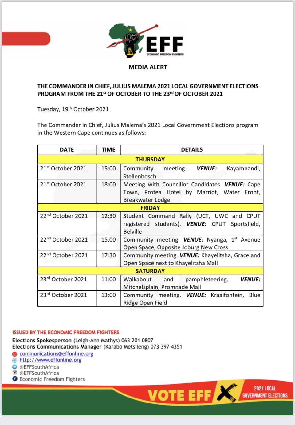 Eff Cape Metro On Twitter A Reminder The Commander In Chief And The President Of The Eff Julius Malema Will Be In The Western Cape Between 21 23 October For The Local