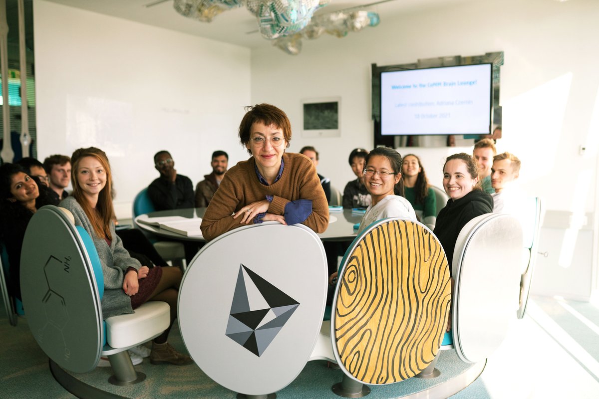 Our CeMM Brain Lounge has a newly designed chair’s backrest by artist Adriana Czernin!⭐ We thank Adriana for this valuable piece of #art for our special room, which was built to ignite #creativity &amp; #innovation to develop new research ideas at CeMM!🧠🔬➡️ bit.ly/3ATc8bH