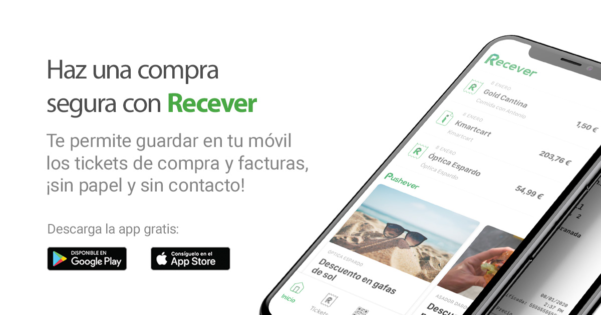 Recever's tweet photo. ✅ 𝗛𝗮𝘇 𝘂𝗻𝗮 𝗰𝗼𝗺𝗽𝗿𝗮 𝘀𝗲𝗴𝘂𝗿𝗮 𝗰𝗼𝗻 #Recever

Te permite guardar en tu móvil los tickets de compra y facturas, ¡sin papel y sin contacto!

Descarga la App gratis:

 IOS 👉 https://t.co/GGnleF8itE
Android 👉 https://t.co/iFGYTmxd9O 

#YolvídatedelPapel https://t.co/Stzzb5MgLY