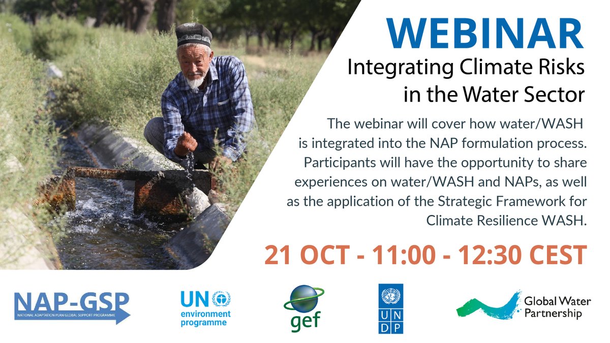 GWPnews's tweet photo. 💧 How is the National Adaptation Plan (NAP) process integrating Water, Sanitation and Hygiene (WASH)? 

Find out more on #WASH and #NAPs today at 11:00 AM CEST.

👉🏾 Sign up: https://t.co/bWvMtp0pVX
#waterisclimate https://t.co/FZSAdke18f