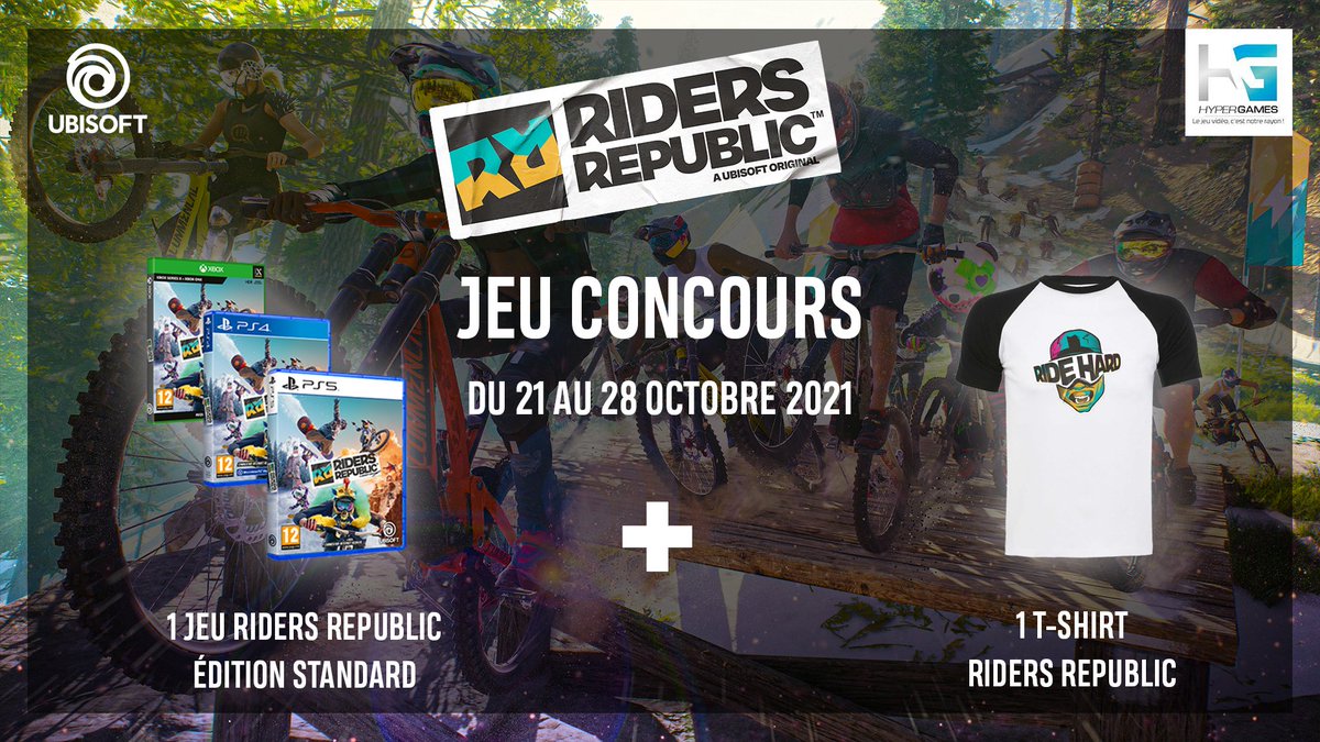 HypergamesA's tweet image. Pour vous préparer à la sortie de RIDERS REPUBLIC dans 1 semaine, tentez de remporter 1 jeu RIDERS REPUBLIC + 1 t-shirt RIDERS REPUBLIC ! 
Au total 3 gagnants

TAS le 28/10 à 17h
👉bit.ly/3n7wKrK
Pour la précommande : bit.ly/3iUvoPB