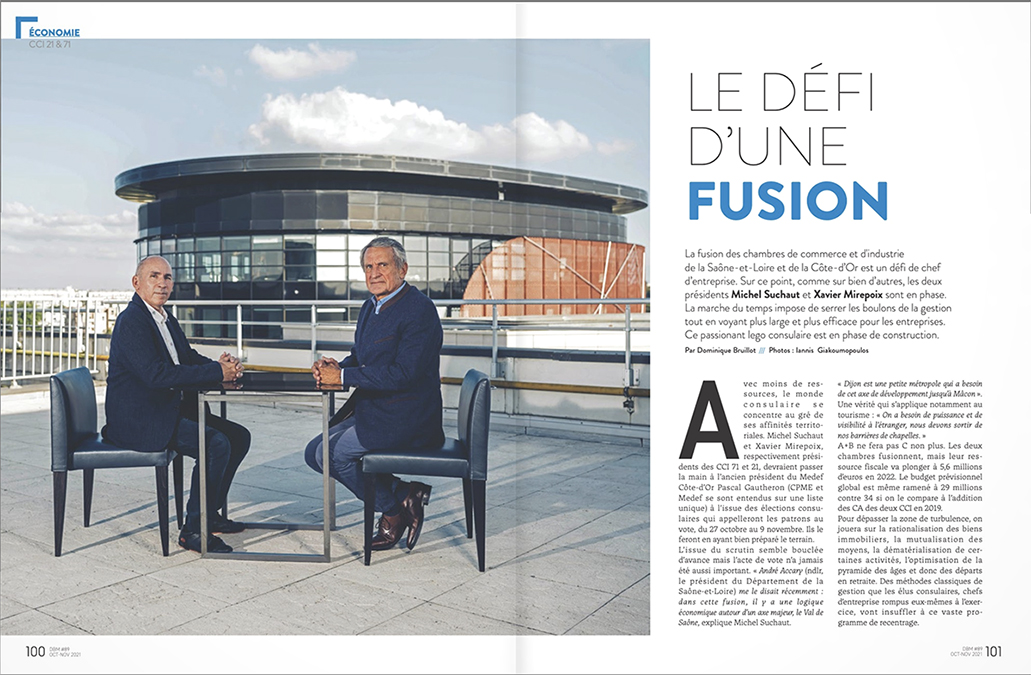 [CCI Métropole de Bourgogne]
🔸Le défi d'une fusion...
🔹Celle de la #CCI71 et de la #CCI21 expliquée par les présidents @MichelSuchaut et @XavierMirepoix dans le dernier numéro de <a href="/DijonBeaune/">Dijon-Beaune</a> 
A lire👉lnkd.in/eJD2abHm
#cci #CciMetropoledeBourgogne #electionsconsulaires