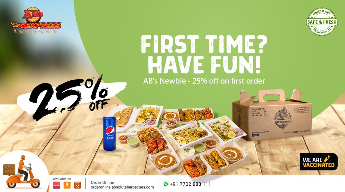absolutebbq's tweet photo. Haven’t tried AB’s delicious dishes yet? If not, it's time! Our Genie is offering a flat 25% off on your first order! Place your orders now to enjoy a grand feast.
Visit https://t.co/qCXU1v3NEi to place your orders and call: 7702888111 for bulk orders.
#buffetbox #expressbyabs https://t.co/vcsfsVuwoL
