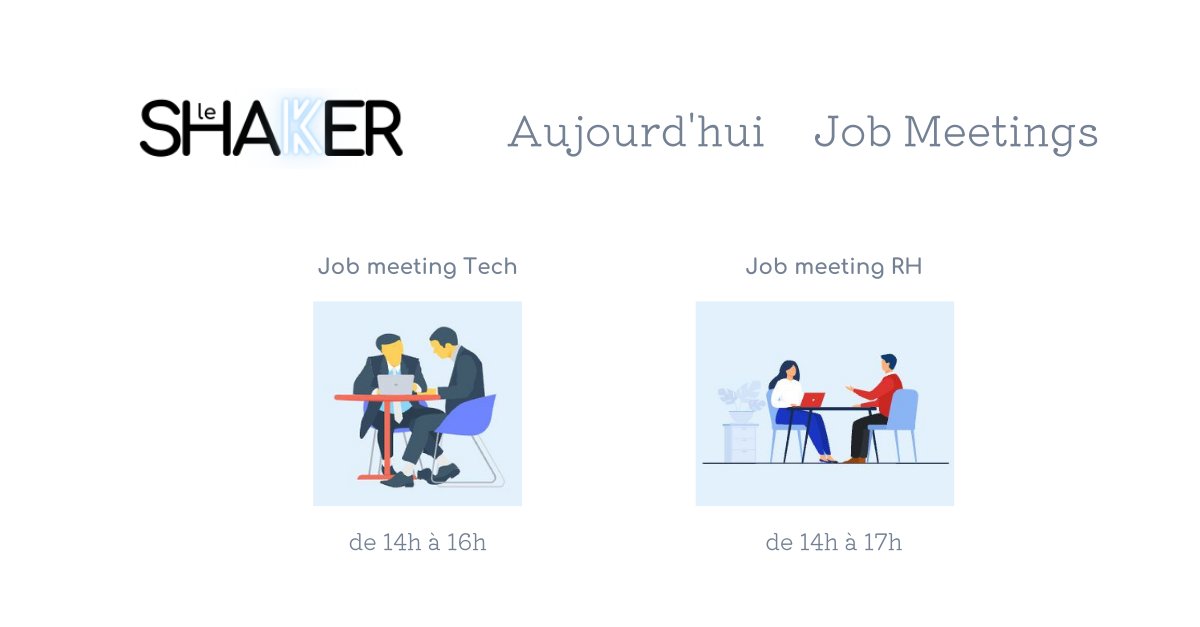 LeShaker_TV's tweet photo. Aujourd’hui, ce sont les Job meetings !

C’est parti pour un après-midi de matching entre recruteur·euse·s et étudiant·e·s !

#Shaker2021 #event #emploi #jobmeeting #stage #recrutement #entreprises #candidats #informatique #tech #codingbattle https://t.co/LfI4BIbfti