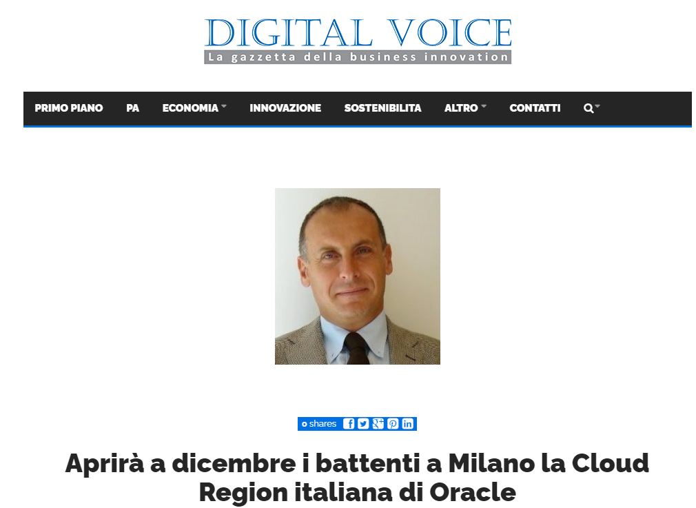 Aprirà a dicembre i battenti a Milano la #Cloud Region italiana di #Oracle 

La news su <a href="/DigitalVoice2/">digital voice</a> 👉 social.ora.cl/6016JP0qI