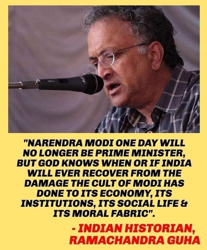 Great Historian of our times #RamchandraGuha thus summarised the #7YearsOfModiMadeDisaster & the #8YearsOfInjustice of the #ModiBornToDestroyDemocracy . 
These words of his are stabbing and painful for any patriot who believes in the India governed by our sacred constitution.