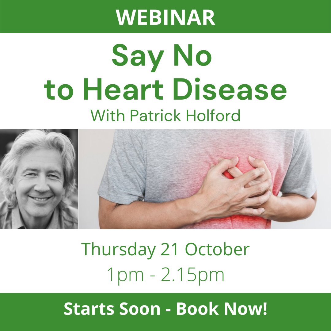 Join me for my webinar today! Find out the latest research on heart disease. There will also be a 15 minute live Q&A at the end so you can ask your own questions and if you miss it or want to watch again, you’ll receive a recording of the webinar after. patrickholford.com/events/say-no-…