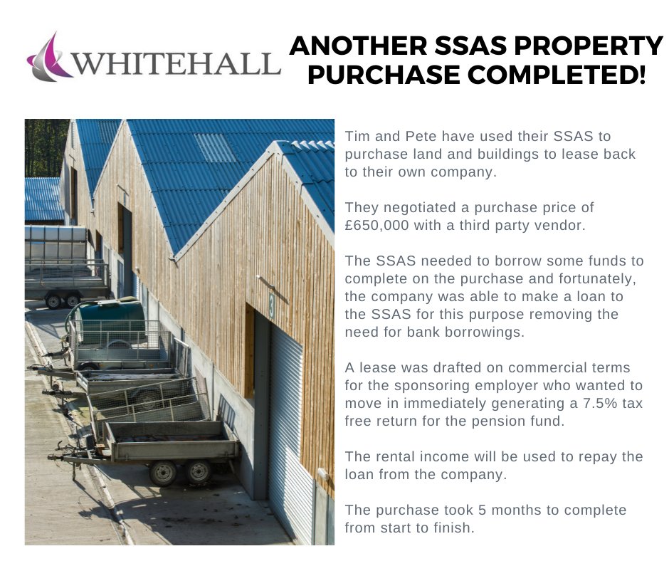 A SSAS can borrow funds to assist with a property purchase. In this case, the loan was made by our client's business on full commercial terms.
#SSAS #WhitehallGroup #ssaspensions #commercialproperty #borrowings