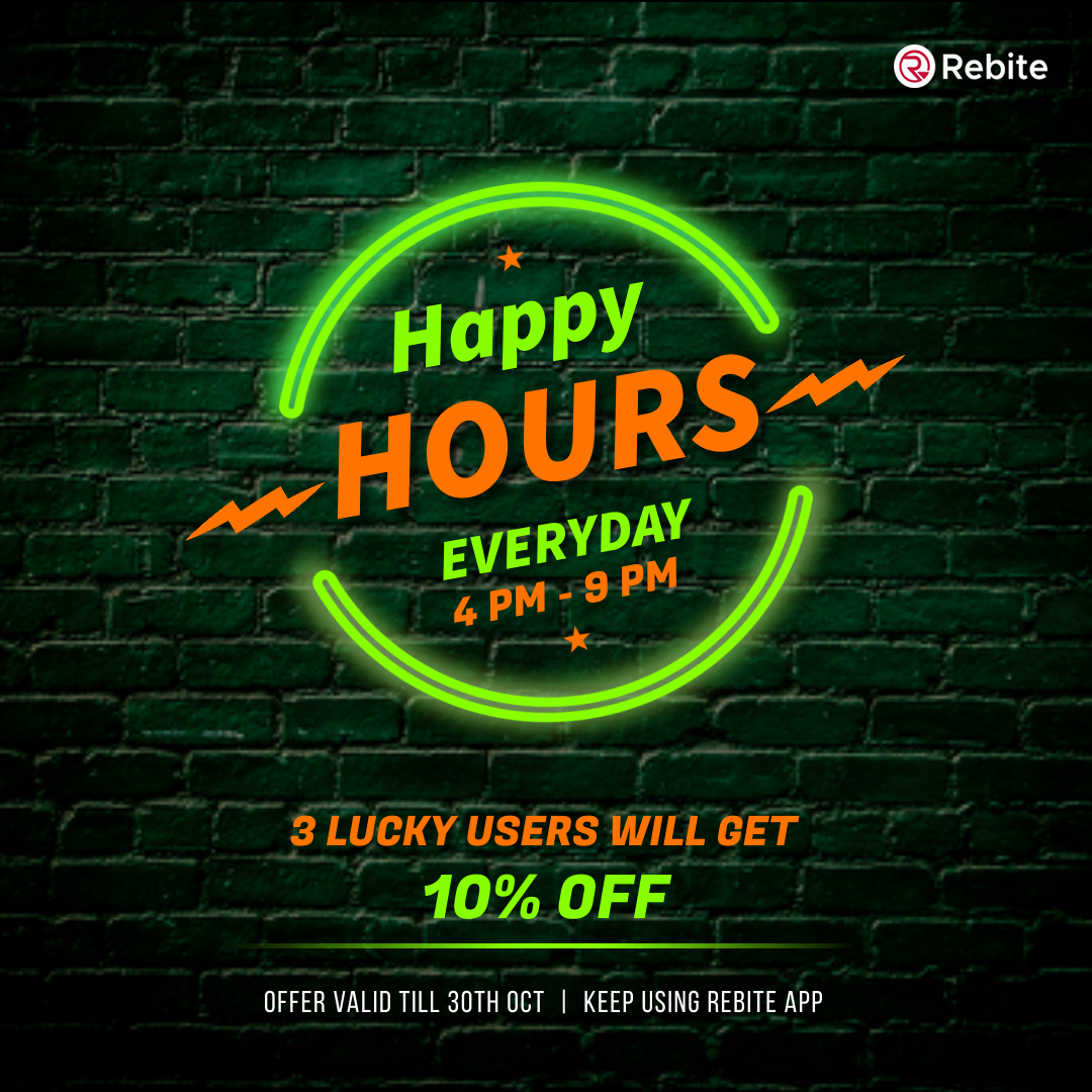 rebiteapp's tweet photo. 10% OFF to 3 Users everyday.
Order during Rebite Happy Hours (4 PM - 9 PM)
*Valid till 30th Oct.

#rebite #rebiteapp https://t.co/CuN4ydFyLe