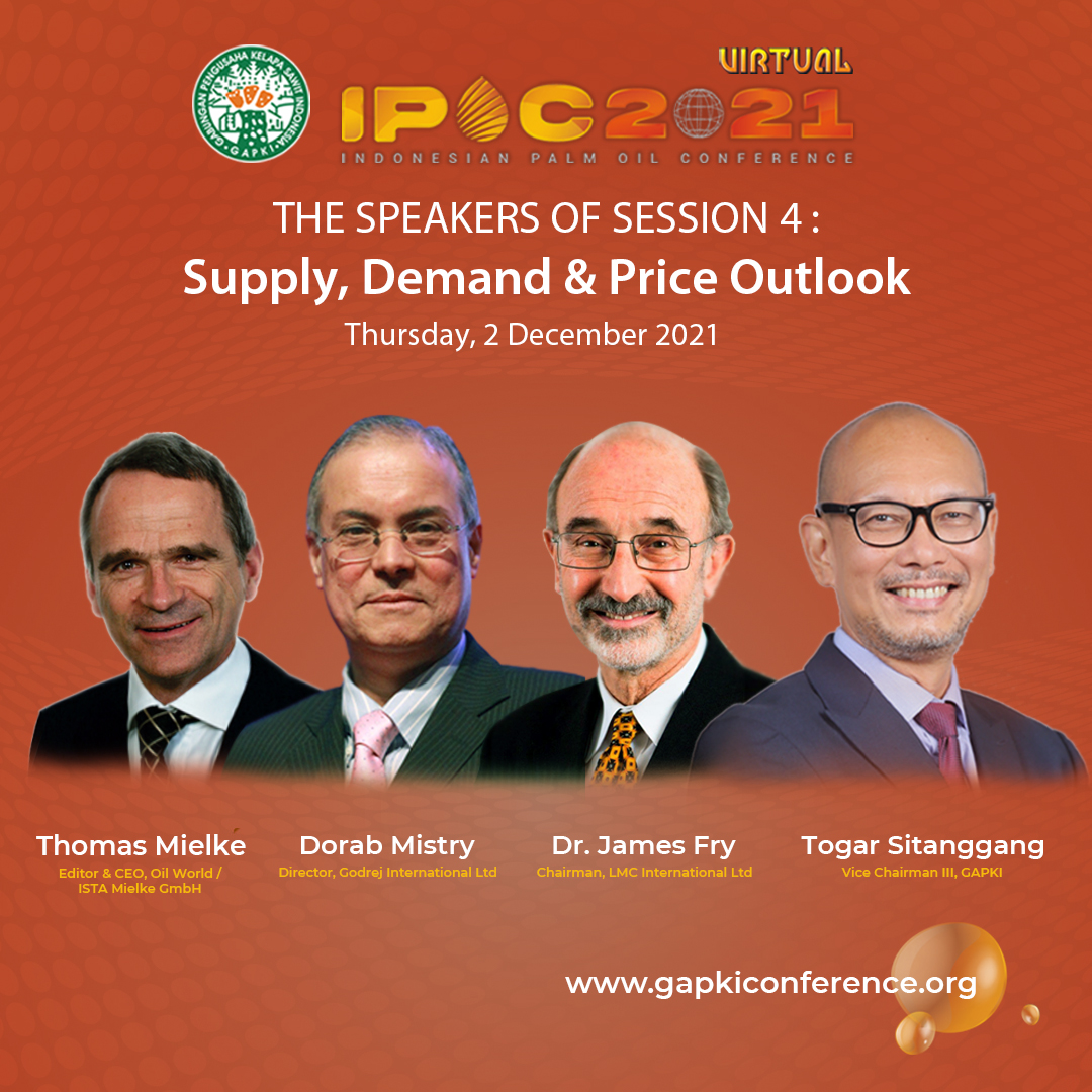The speakers of Session 4 : Supply, Demand and Price Outlook.

Join us and meet our speakers virtually at #IPOC2021

Registration : gapkiconference.org/register

#ipoc2021 #gapkiconference #palmoilconference