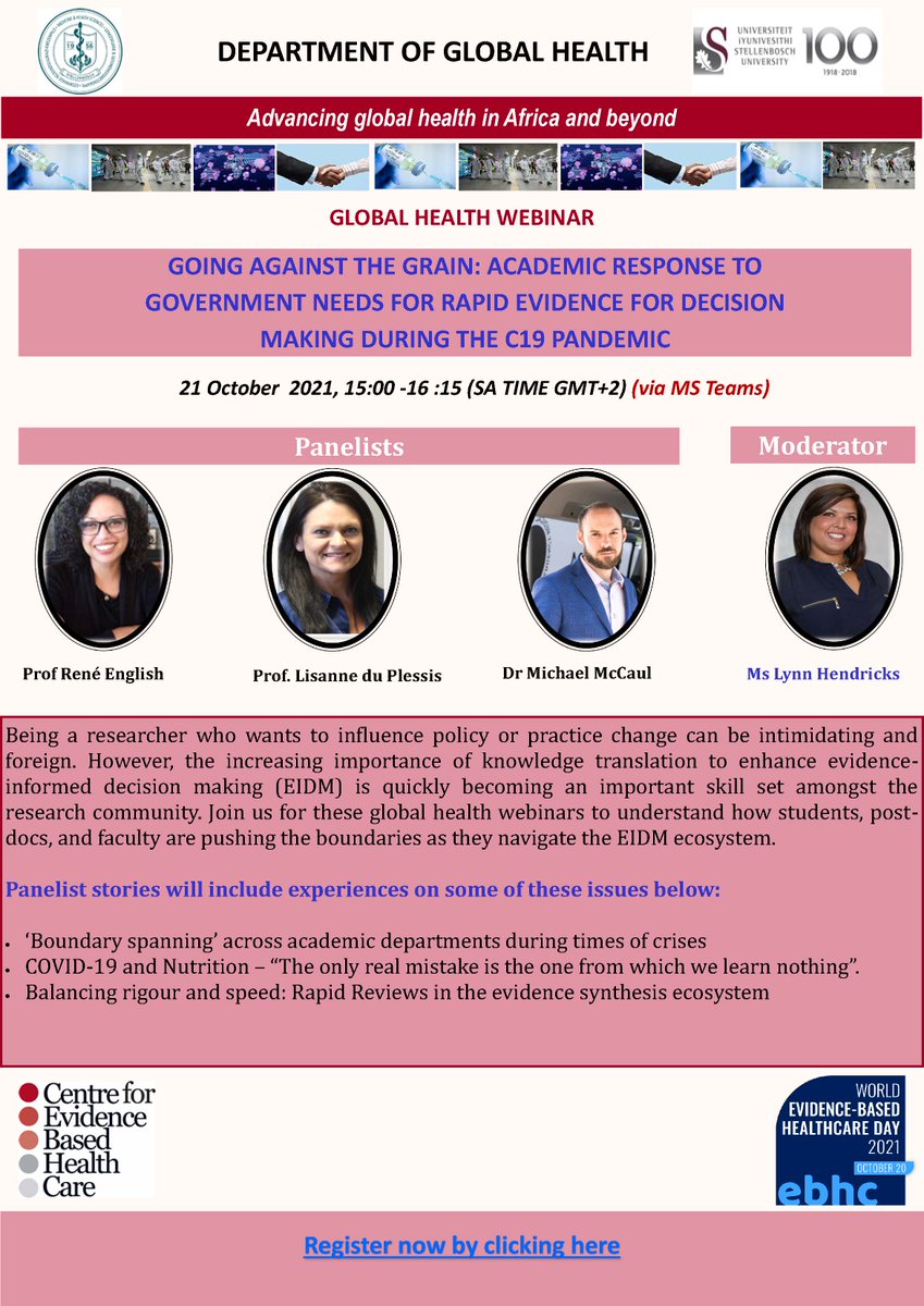 #WorldEBHCday ENCORE WEBINAR TODAY <a href="/3PM/">Sexual GIF</a>". 

The academic response to gov needs for rapid evidence during the #COVID19 pandemic

Register now: tinyurl.com/2vkmfvx3

Mod: <a href="/Research_Ambit/">Lynn Hendricks</a> Panelists: <a href="/MikeMcCaul3/">Michael McCaul</a> <a href="/ReneEnglish20/">Rene' English</a> &amp; Dr Lisanne du Plessis

#EvidenceFirst #globalhealth