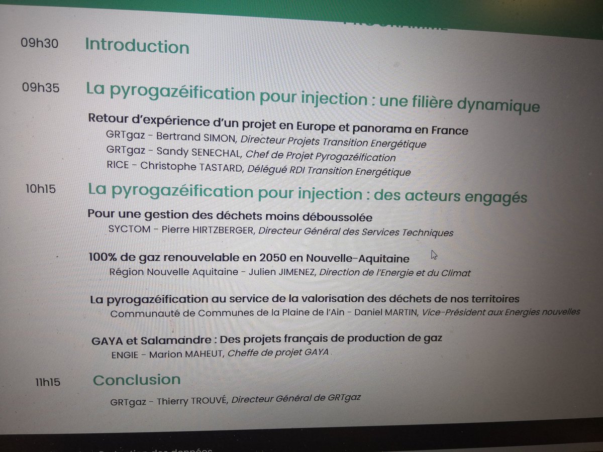 Conférence #pyrogazéification pour injection @GRTgaz une 10aine de projets commerciaux et #démonstrateurs émergent en France (publics). Le sujet vous intéresse ? Contactez-nous, nous serons ravis d'accompagner vos #innovations @TENERRDIS #biogaz #transitionénergétique