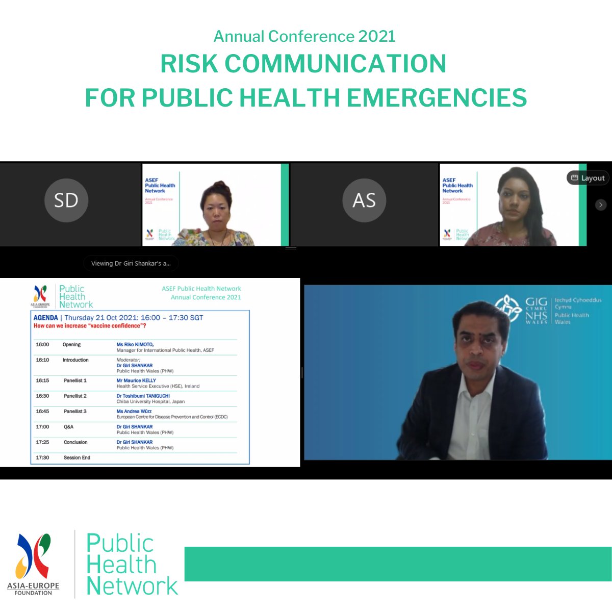 ASEF_PHN's tweet photo. @agmshankar - Professional Lead for Health Protection at @PublicHealthW - introduces and moderates the session of #ASEFRiskComm Conference to look into how #RiskCommunication plays a role in promoting “#vaccine confidence” amid the #COVID19 #pandemic. https://t.co/J1v5dh1Ex8