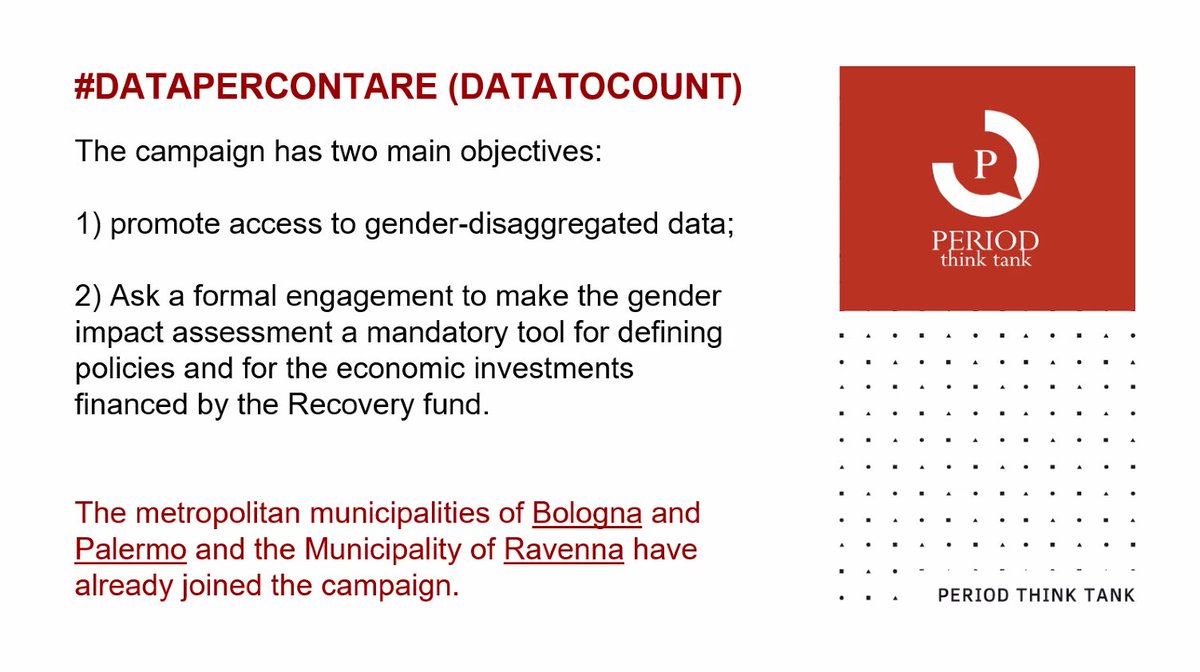 GenderedLandsc1's tweet photo. First speaker in our master class on Gendered data in decision-making today: Giulia Sudano, president and co-founder of the @PeriodTank talking of their campaign #datapercontare
#genderequalcities #gendereddata
@URBACT https://t.co/MGnfyeNpnH