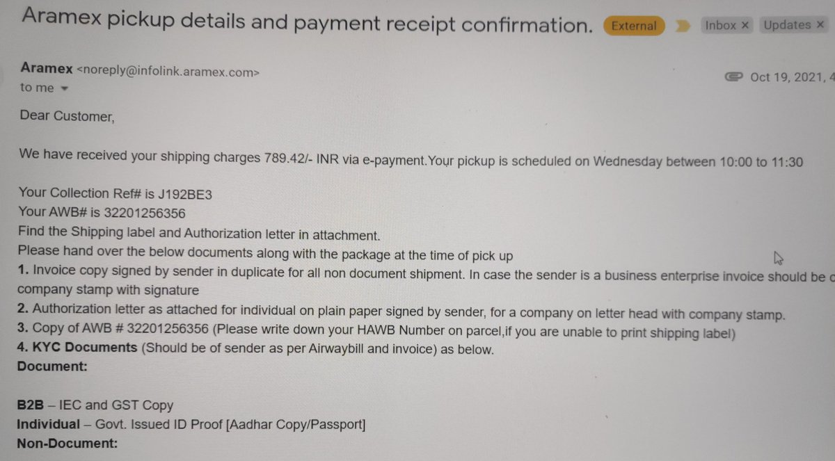 itsmemrbharathi's tweet photo. @Aramex My pickup was scheduled on Wed - Oct 20,2021 between 10-11.30 AM. But I haven't received any response till now from Aramex. When I contacted the customer care, they stated that it will be very difficult to arrange a person to pick up the shipment. How do I get the refund? https://t.co/boj3fAIFEz
