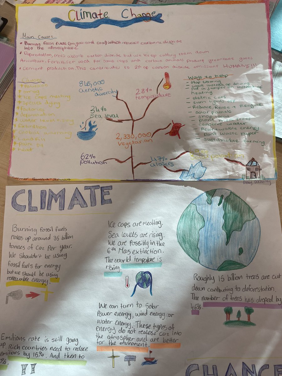 miss_parker_18's tweet photo. S3 have being learning about climate change in light of #COP26 Here are just some of the fantastic posters they have made to provide information on this important issue @StMattEnglish @StMatthewsAc https://t.co/gycI6TFd36
