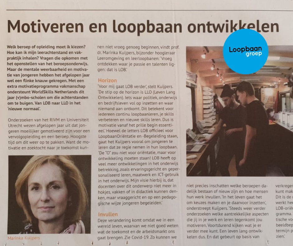 "Vroeg ontdekken waar je passie en talenten liggen: dat is #LOB", aldus Marinka Kuijpers. 

Heb jij de #MBO-krant gemist? In de uitgave van oktober staat namelijk een interview met Marinka over een Leven Lang Ontwikkelen als het 'nieuwe normaal'. Hier maakt LBG zich sterk voor.💪