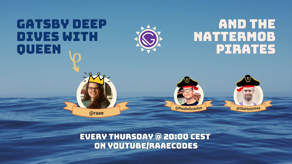 raae's tweet photo. π¨ π΄ββ οΈ Big announcement from @PaulieScanlon and a closer look at his Paulie API on tonight's @GatsbyJS Deep Dives with Queen Raae and the #nattermob Pirates π¦
Voyage deets β¬οΈ https://t.co/dMhfhobY9Q