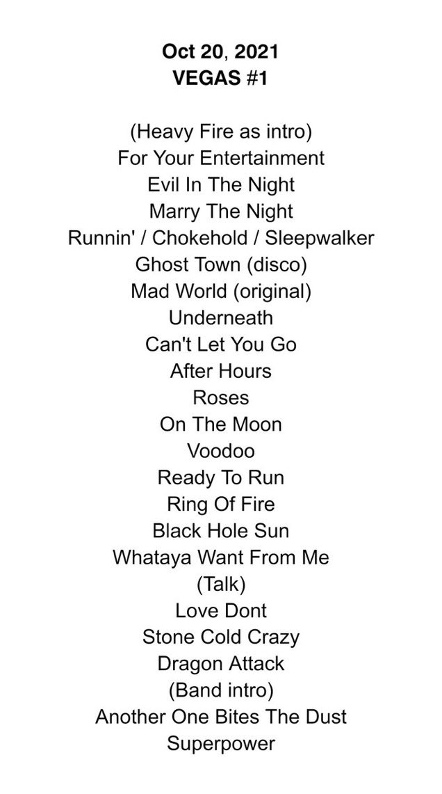 Opening night set list. Lots of surprises! Click on it to see all the way to final encore song.