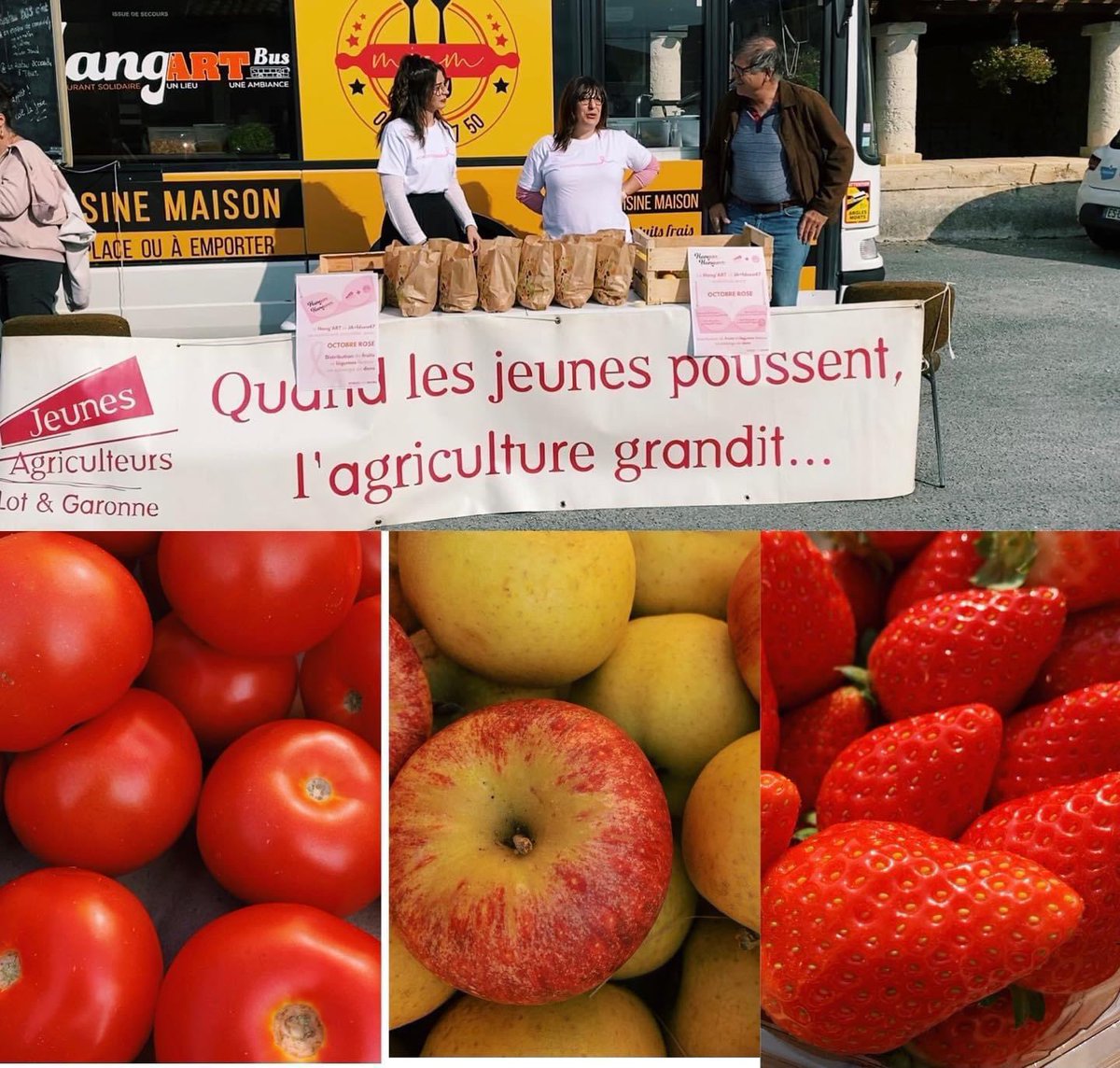 Vous nous avez raté hier à Moncaut? 
Pas d’inquiétude ! 
👉🏻 Retrouvez nous aujourd’hui dès midi au restaurant le Hang’Art à Agen.
Pour rappel nous distribuons des fruits et légumes contre des dons. 
💗Ces dons seront reversés à la ligue contre le cancer du sein
#checkyourboobs