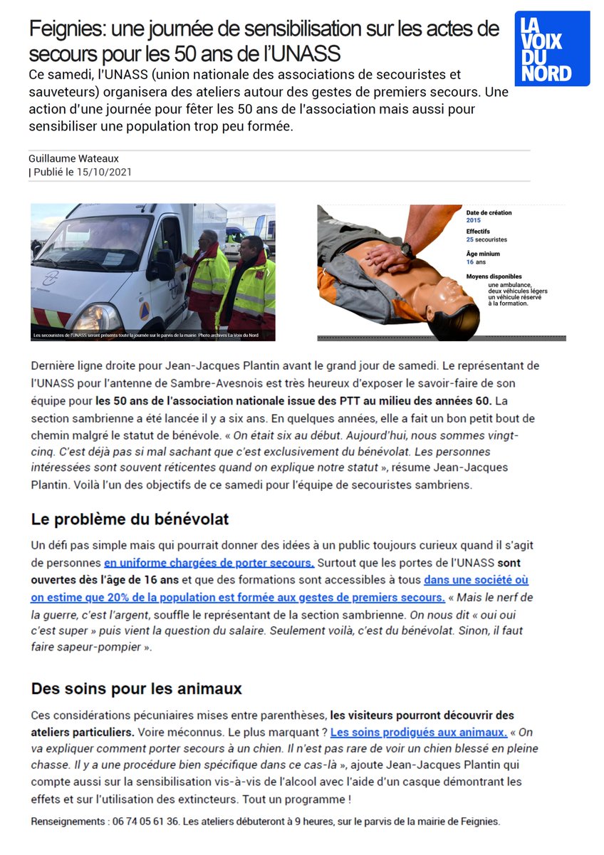 unassndf's tweet photo. 📰ARTICLES📰

Articles de 𝗟𝗮 𝗩𝗼𝗶𝘅 𝗱𝘂 𝗡𝗼𝗿𝗱 𝗩𝗶𝗹𝗹𝗲𝗻𝗲𝘂𝘃𝗲-𝗦𝗲𝗰𝗹𝗶𝗻 du 19/10/2021 et 𝗟𝗮 𝗩𝗼𝗶𝘅 𝗱𝘂 𝗡𝗼𝗿𝗱 𝗦𝗮𝗺𝗯𝗿𝗲-𝗔𝘃𝗲𝘀𝗻𝗼𝗶𝘀 du 15/10/2021 sur les Journées portes ouvertes UNASS NDF
#unass #unassndf #JPO #LVDN #secourisme #formations #uppi https://t.co/jbPz0CySuB