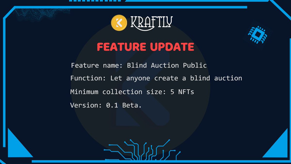 Kraftlynft's tweet photo. 📢 Announcement
🔥  New feature on https://t.co/YWFdy056TS 🤩
☺️  Now everyone can create a fixed-price blind auction on https://t.co/H7IOdI1V4m 
🥱 Tired of minting corporate NFTs? Mint some community artworks on https://t.co/YWFdy056TS 🤩
#budl #build #innovate #tron #trx #btt https://t.co/YGkx5WQcPH