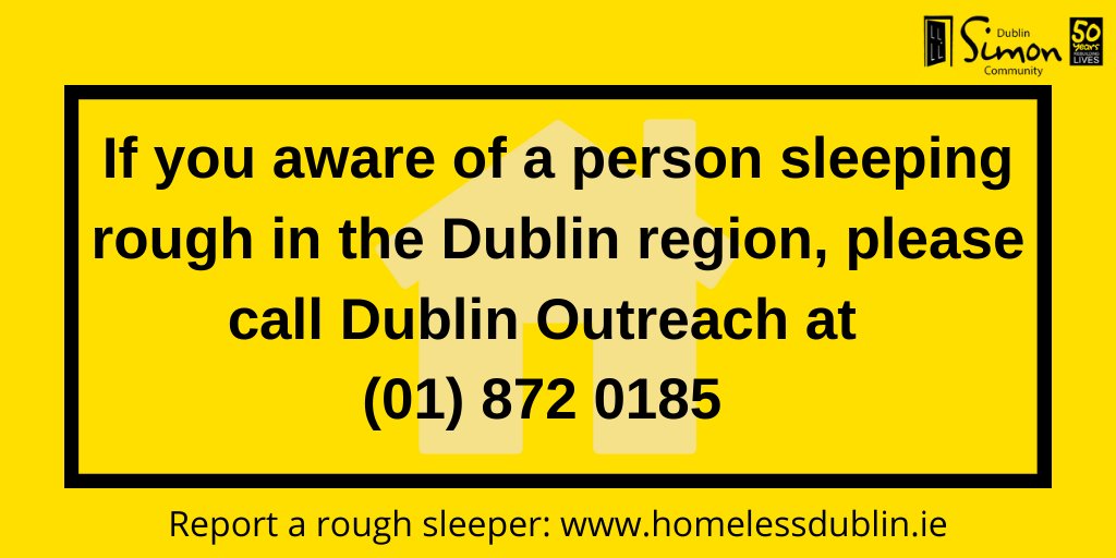 As the weather turns cold please help us to assist those that need help by reporting anyone that you see sleeping rough around Dublin. Please call us on: (01) 872-0185, email: info@dublinoutreach.ie or report the location using the Dublin Rough Sleeper app #DublinSimonOutreach