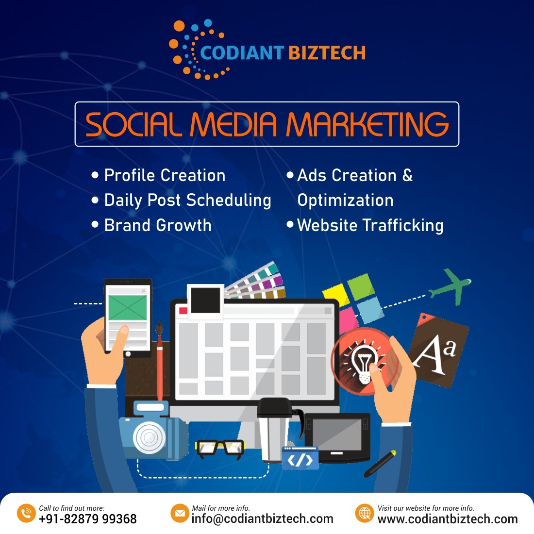 codiantbiztech's tweet photo. Social Media Marketing :- it is a platform for marketing your Brand and reach millions of customer for your products. We are here for your help. 
📞 +91 82879 99368

#codiantbiztech #Codiant #socialmediamakertingtips  #socialmediamakertingplan #socialmedia #socialmediamanager https://t.co/9KAbG51VmK