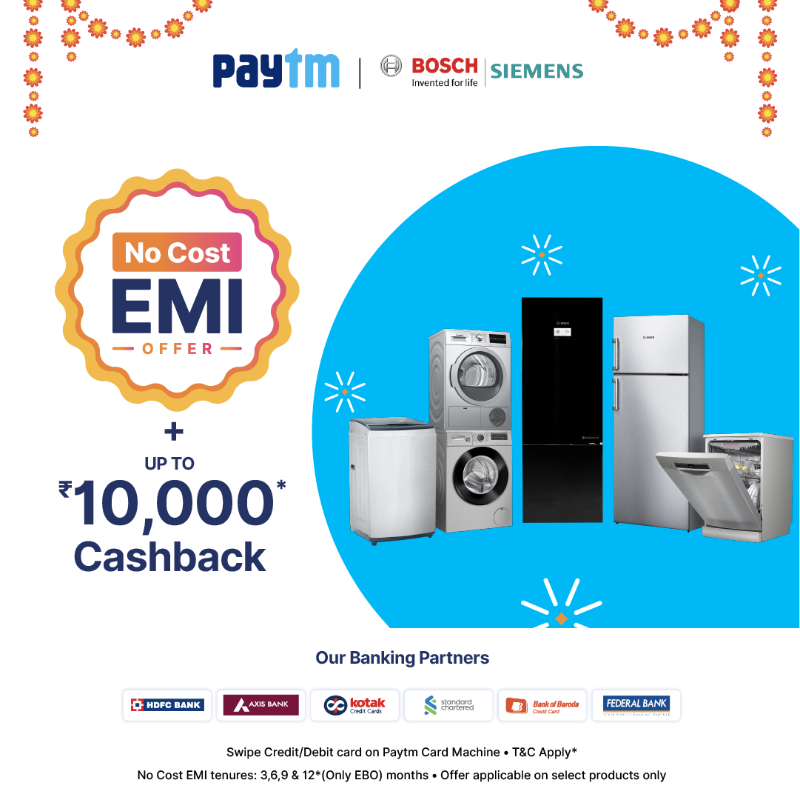 Paytm's tweet photo. We're giving you all the reasons to shop this festive season. Simply ask for Paytm Card Machine and:
✅ #PayInParts with No Cost EMI
✅ Get up to ₹10,000 Cashback
✅ Enjoy offers on top brands & banks