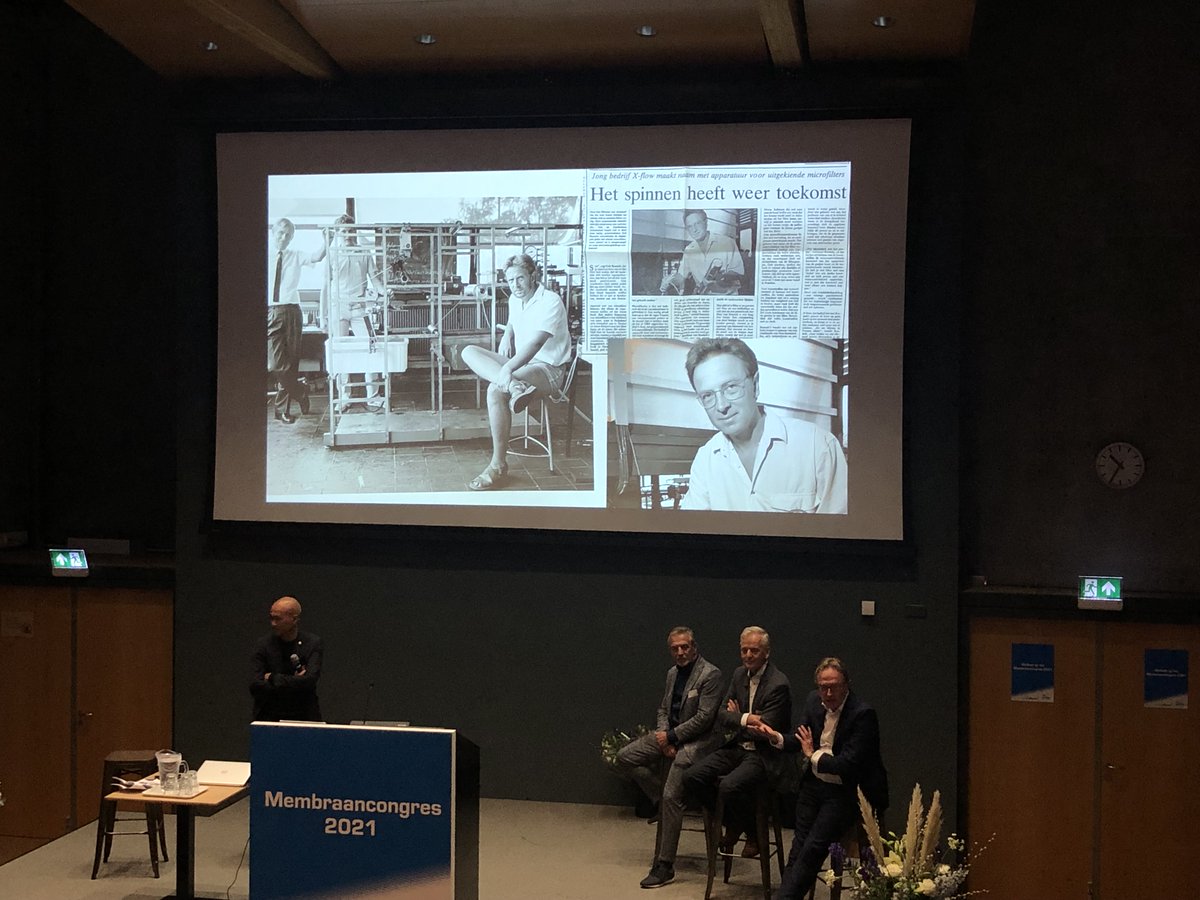 MembraneAntoine's tweet photo. Membraancongres 2021 at the Water Alliance/Wafilin in Leeuwarden. These 3 gentlemen discuss 50 years of membranes in the Netherlands. #membranes #mstcluster #wafilin #membraancongres2021 https://t.co/CIwlNINebq