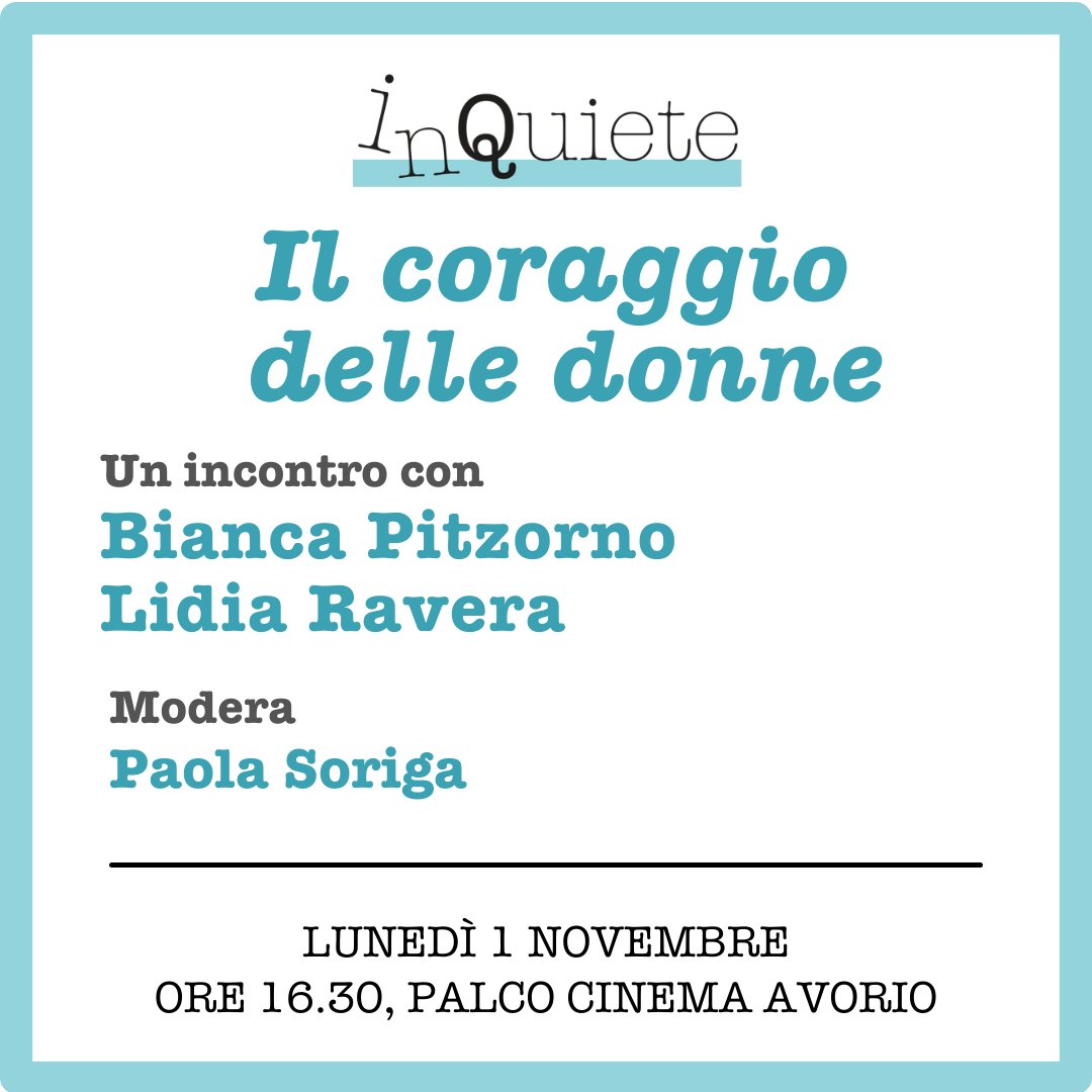 Lunedì 1 novembre, ore 16.30, Palco Cinema Avorio – via Macerata 12, a #inQuiete2021 si terrà un incontro con Bianca Pitzorno e <a href="/LidiaRavera/">lidia ravera</a>, moderato da <a href="/paolasoriga/">paola soriga</a>.