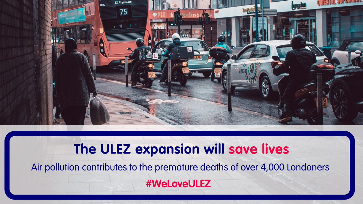 The London #ULEZ will save lives.

A study by @imperialcollege found that toxic #airpollution contributed to the premature deaths of over 4,000 Londoners.

To find out more about #airpollution head to the #CleanAirHub ➡️ cleanairhub.org.uk

#WeLoveULEZ #airquality