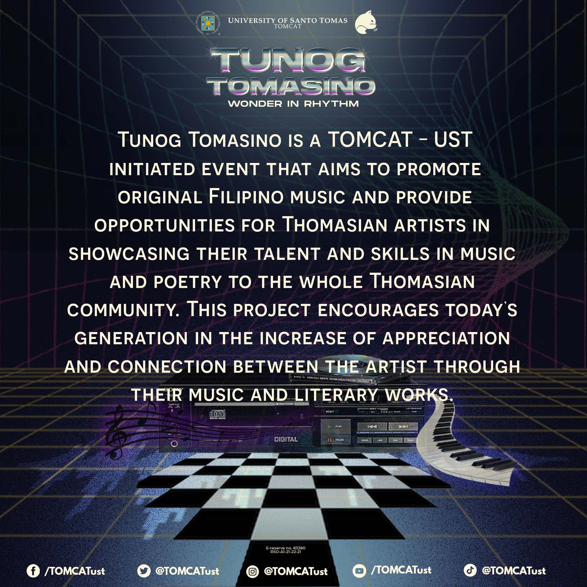 TOMCATust's tweet photo. Thomasians! Are you interested in Filipino music and poetry?
Join us as we #WonderInRhythm while we #SupportThomasianArtists as they showcase different tunes and compositions for everyone to enjoy at #TunogTomasino2021. https://t.co/D9daXkrjYF