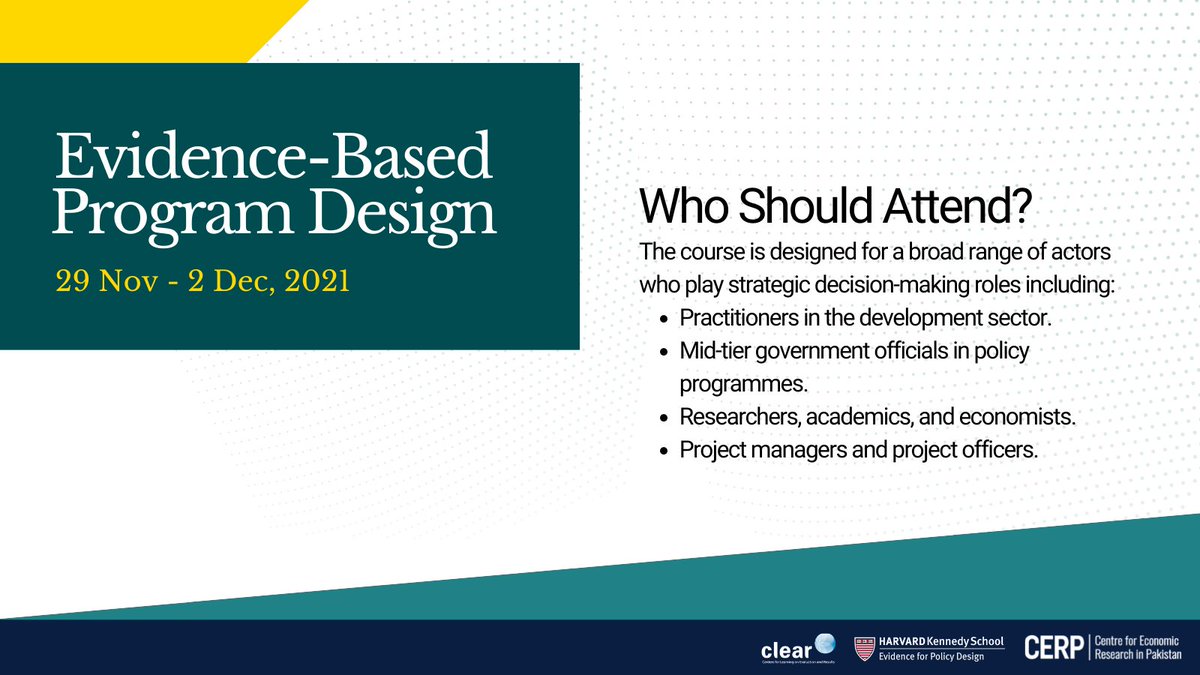 CERPakistan's tweet photo. Are you a decision-maker, practitioner, researcher, or project lead in the development sector?

Register now for #EBPD2021!

For details on course content, faculty, and how to register visit: https://t.co/LFYr69dPXZ

#CERPExecEd #EvidenceBasedPolicy #Policymakers https://t.co/AlTTQPLwqJ