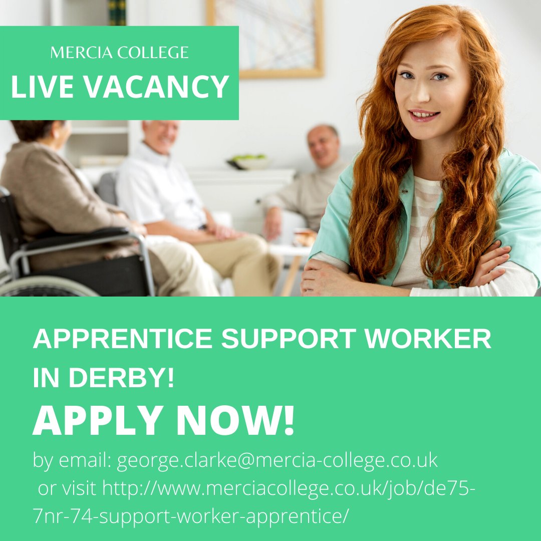 MerciaCollege's tweet photo. NEW VACANCY!!!

We are recruiting for a Support Worker in Derby.

For more information contact George on 01332332727 ext.208 or visit our website, https://t.co/W2cBv2WCoN

#Mercia #College #Apprentice #student  #recruitment #hiring #jobsearch #jobs #careers #vacancy #employment https://t.co/pQFF0ySS6B
