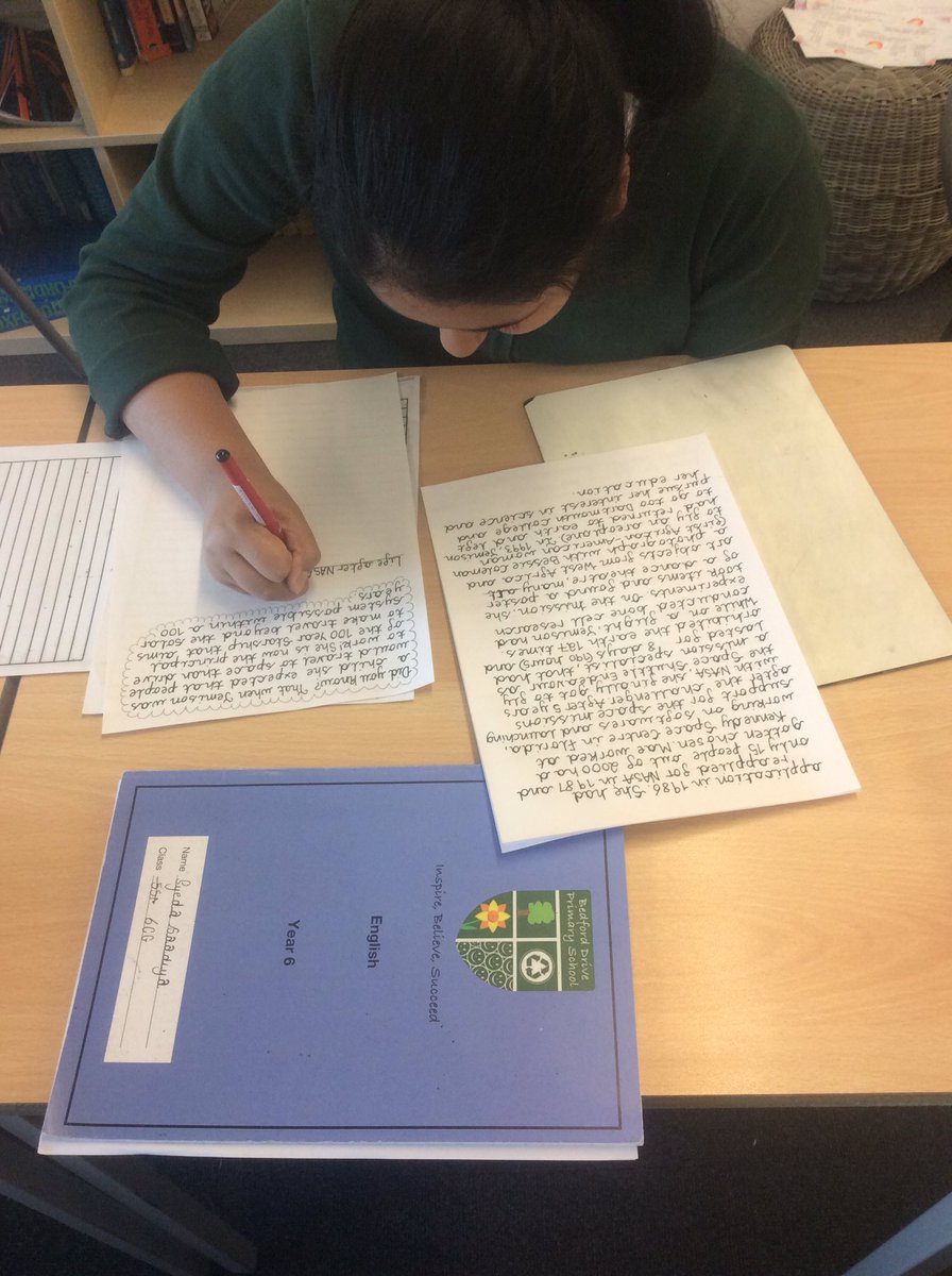 Year six have had another productive writing session, continuing with our <a href="/maejemison/">Dr. Mae Jemison</a> biographies! There is some fantastic work being completed here today <a href="/english_bedford/">Bedford Drive English</a> <a href="/history2bedford/">history2</a> <a href="/EnglishBedford/">English</a> <a href="/Bedford_Drive/">Bedford Drive Primary School</a>