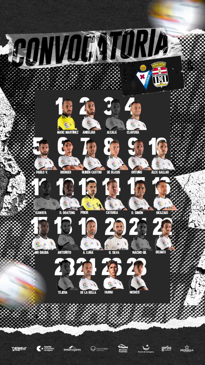 CONVOCATORIA | 📝Aquí está la lista de convocados de <a href="/Luis__Carrion/">Luis Carrion</a> para el partido de mañana #EibarCartagena 

❌Tejera es baja por molestias físicas.