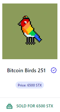 ArtOnStacks's tweet photo. 6500 STX 🥳
Yeap, @bitcoin_birds highest SALE to date just came through! 🚀

Not only that, but all time volume is nearing 275K, mind blowing right? 🤯

With a floor at 2300 STX, this might be your chance to get it 😉

Check https://t.co/FtNy8PZpHE https://t.co/V92wiJsR5K