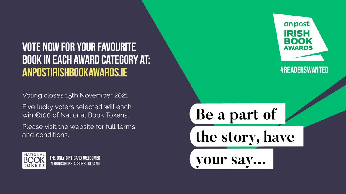 IrishBookAward's tweet photo. With so many exciting nominees on the shortlist this year, make sure to cast 𝐲𝐨𝐮𝐫 𝐯𝐨𝐭𝐞! 

Supported by @book_tokens!  

🗳️ https://t.co/TA3DqbiAKv

#ReadersWanted #APIBA https://t.co/hX2VeKDRQf