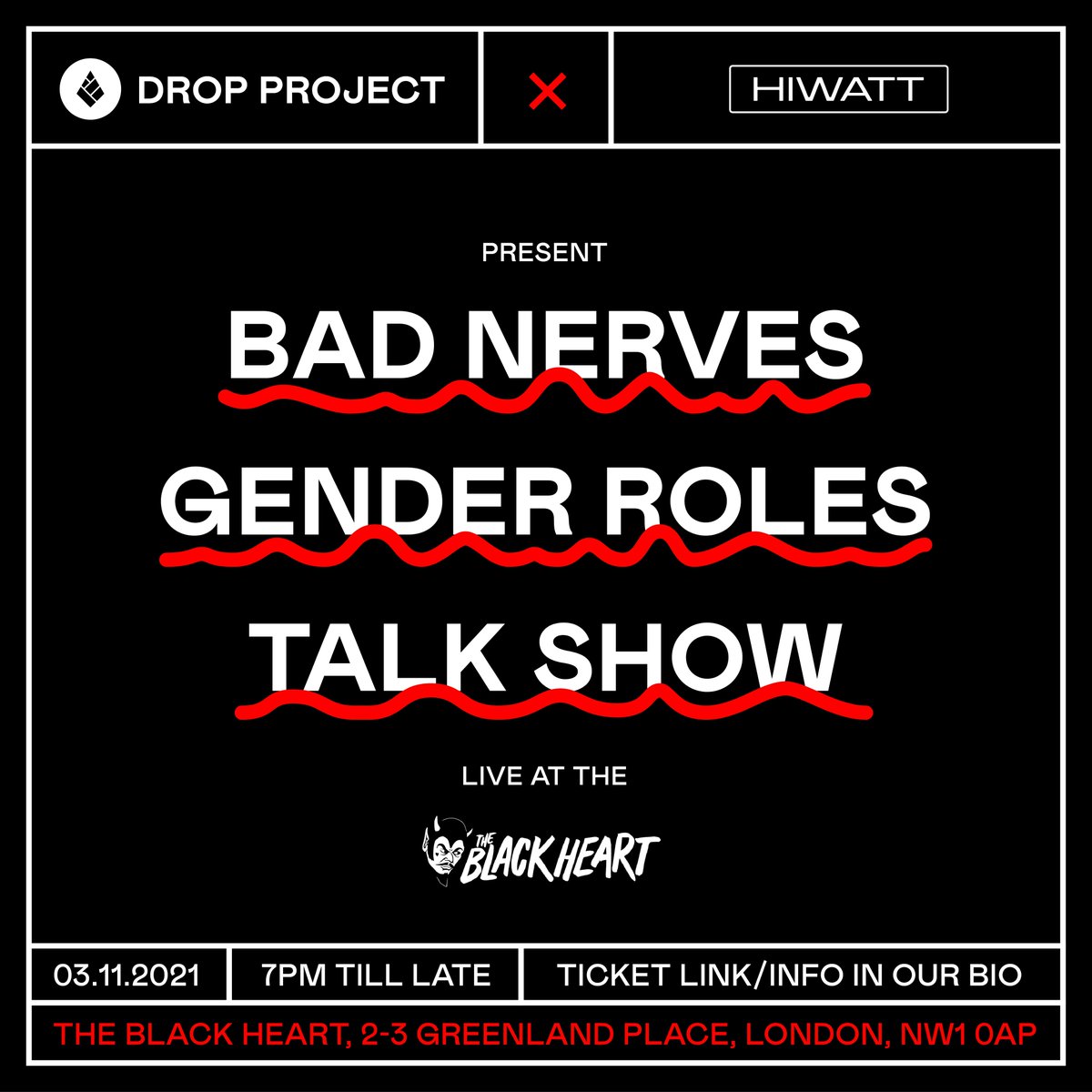 Theblack_heart's tweet photo. Just Announced! - @HiwattOfficial and Drop Project Brew are celebrating the launch of their collaboration beer “RIDER" by bringing three exciting bands to our stage - A big double headline bill from Bad Nerves and Gender Roles, with extra special guests Talk Show - Wed 03/11/21 https://t.co/TPMh63EFsy